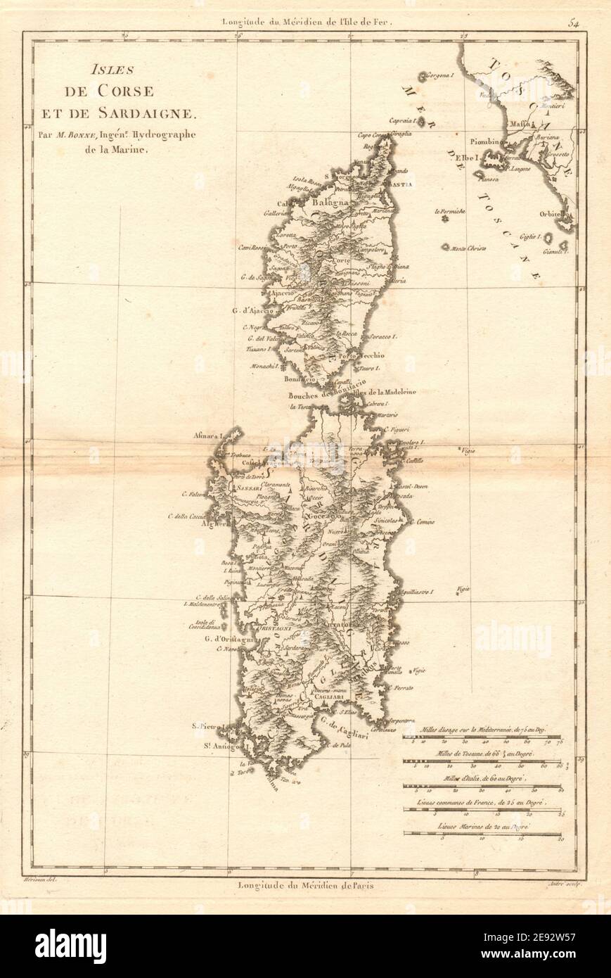 Îles de Corse et de Sardaigne. Corse et Sardaigne. BONNE 1787 vieille carte Banque D'Images