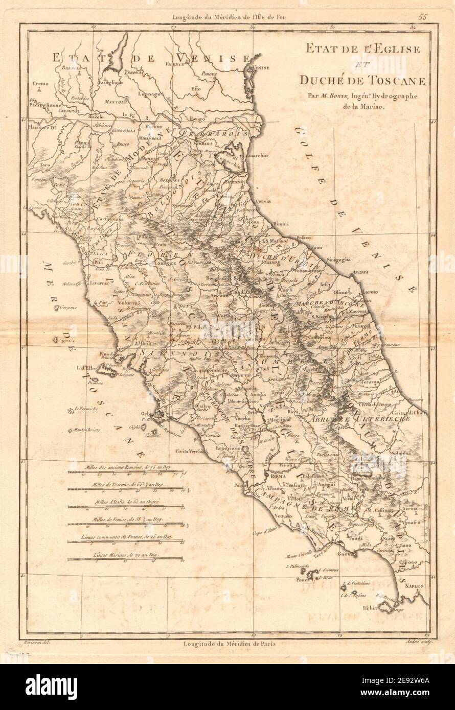 Etat de l’Église et Duché de Toscane. Etats papal et Toscane. BONNE 1787 carte Banque D'Images