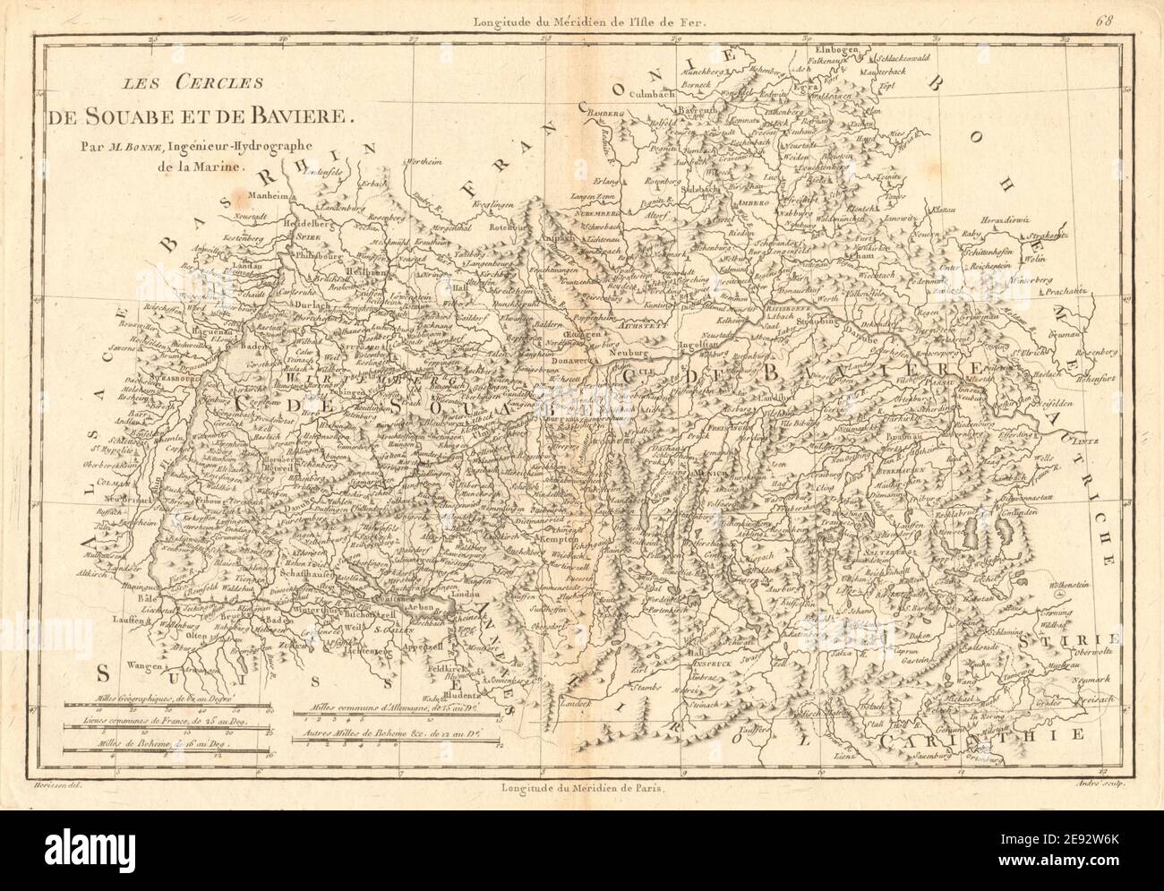 Les cercles de Souabe et de Bavière. Cercles de la Souabe et de la Bavière. BONNE 1787 carte Banque D'Images