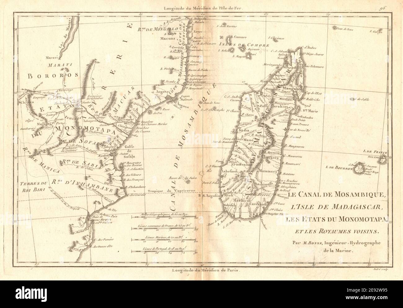 Le Canal de Mosaque, l'Isle de Madagascar… Mozambique. Afrique. BONNE 1788 carte Banque D'Images
