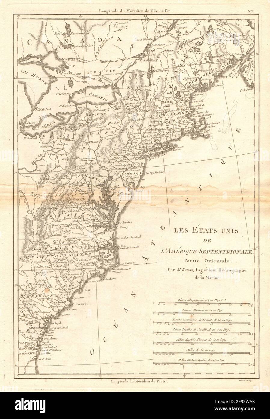 Les États-Unis de l'Amérique septrionale, partie orientale. BONNE 1788 carte Banque D'Images