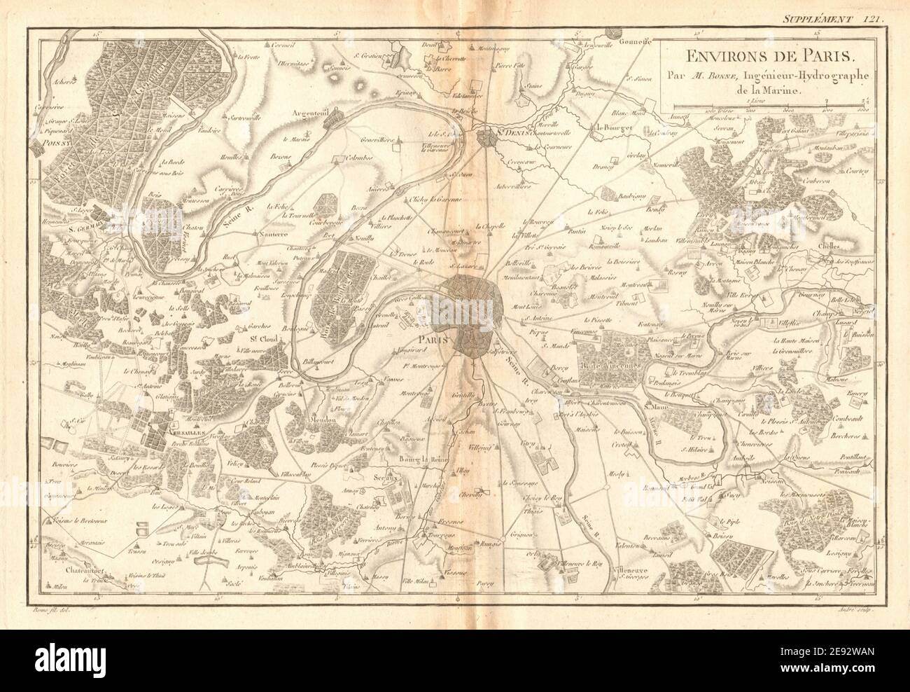 Environs de Paris. Paris et environs. BONNE 1788 carte ancienne plan carte Banque D'Images