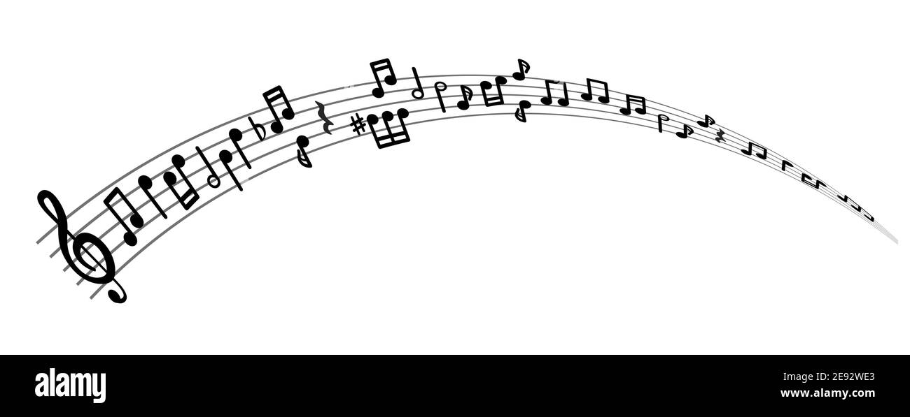 Notes musicales sur une ligne musicale avec une clef d'aigus. Illustration vectorielle Notes de musique arrière-plan. Isolé. Illustration de Vecteur