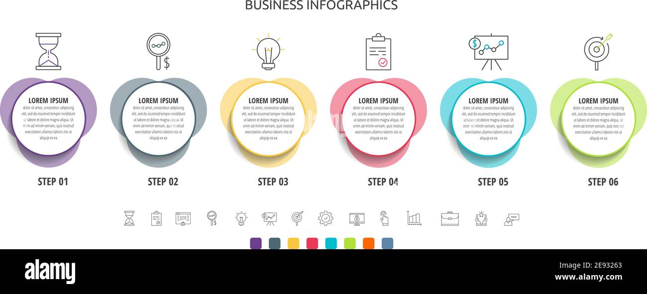 Infographie sur les lignes vectorielles des cercles avec icônes en 6 ...