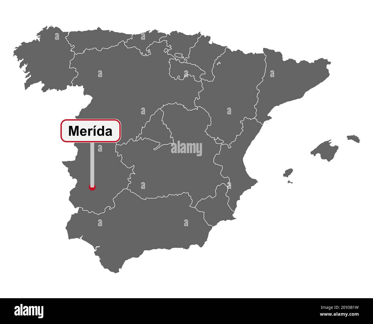 Carte de l'Espagne avec le nom du lieu de Merida Banque D'Images