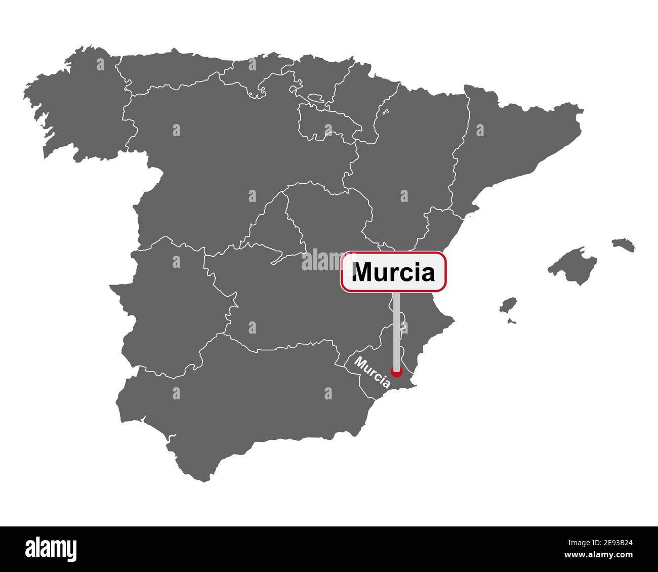 Carte de l'Espagne avec le nom du lieu de Murcia Banque D'Images
