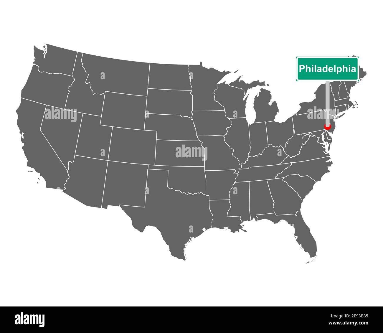 Carte des Etats-Unis avec le panneau de Philadelphie Photo Stock - Alamy