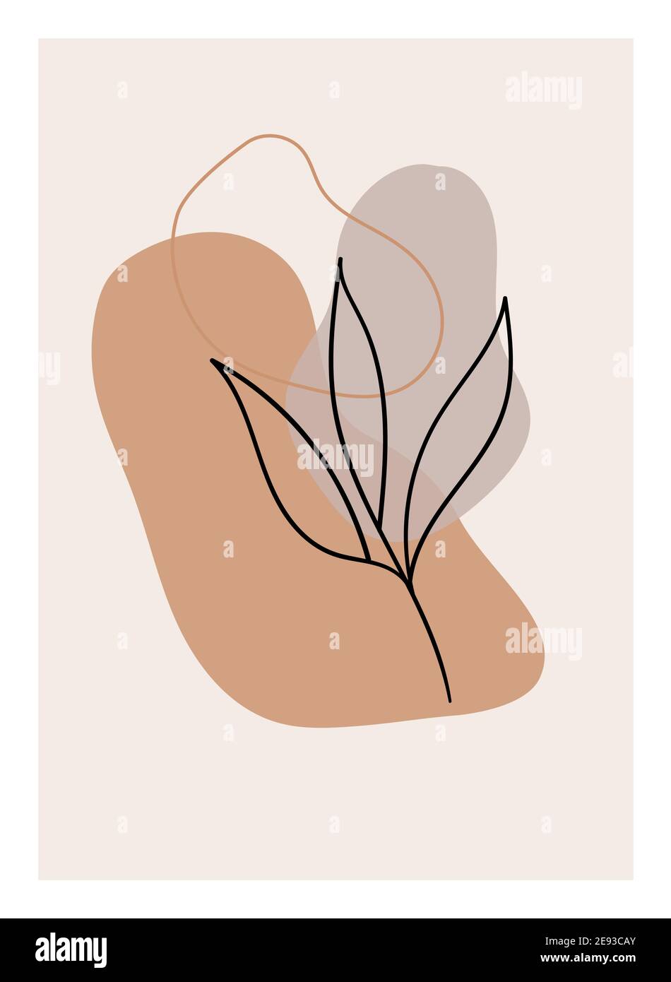 Illustration murale boho image vectorielle minimale avec feuillage et formes organiques abstraites Illustration de Vecteur