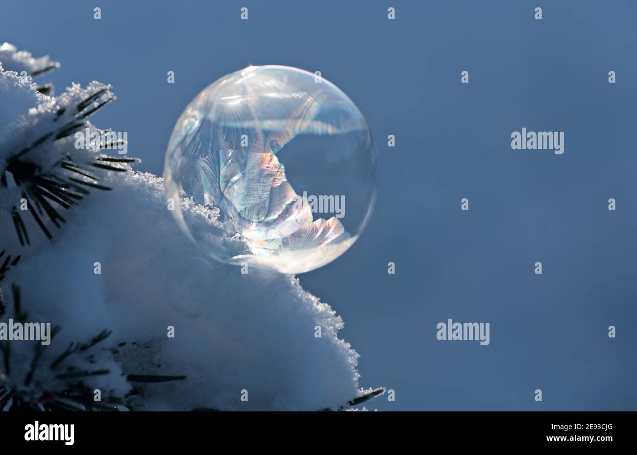 Belle bulle de savon surgelé dans la neige sur un très froid jour d'hiver Banque D'Images
