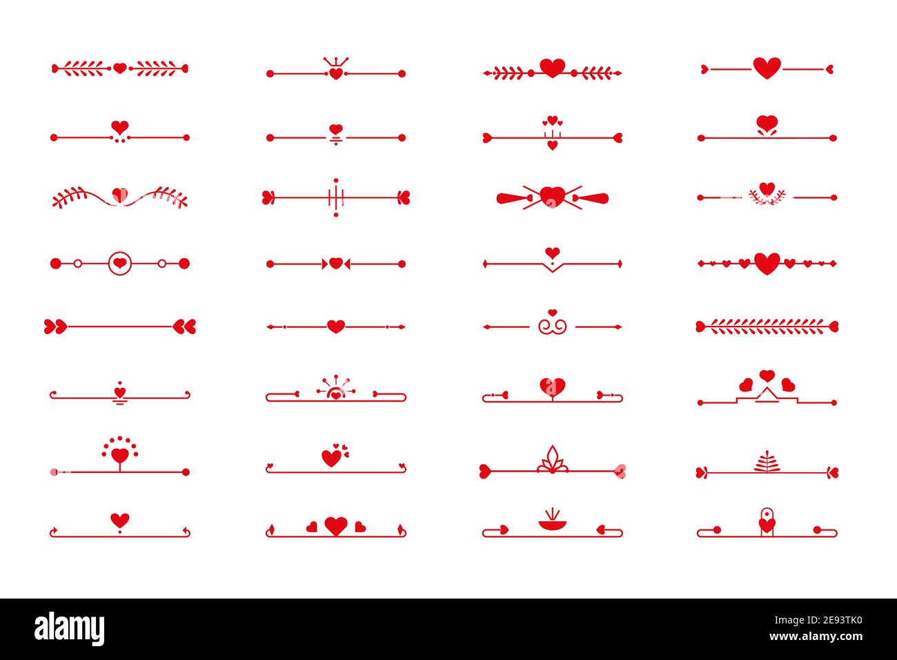 Séparateur de coeur avec bordure rouge. Graphique amour élément décoratif pour design livre page, texte mariage invitation carte, certificat décor élégant pour la Saint-Valentin isolé sur illustration vectorielle blanche Illustration de Vecteur