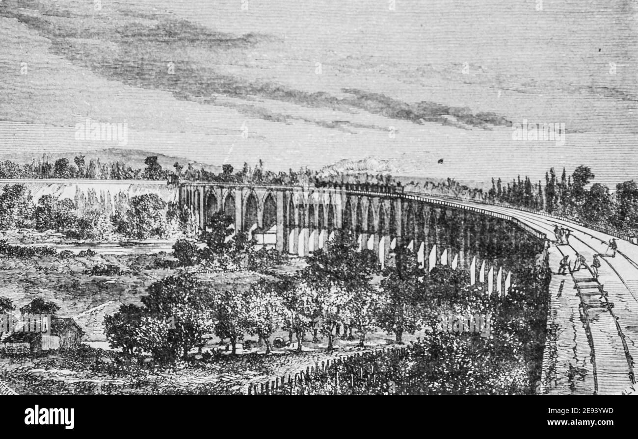 viaduc de nogent-sur-marne, les grands travaux du siecle par dumont, édition hachette 1895 Banque D'Images