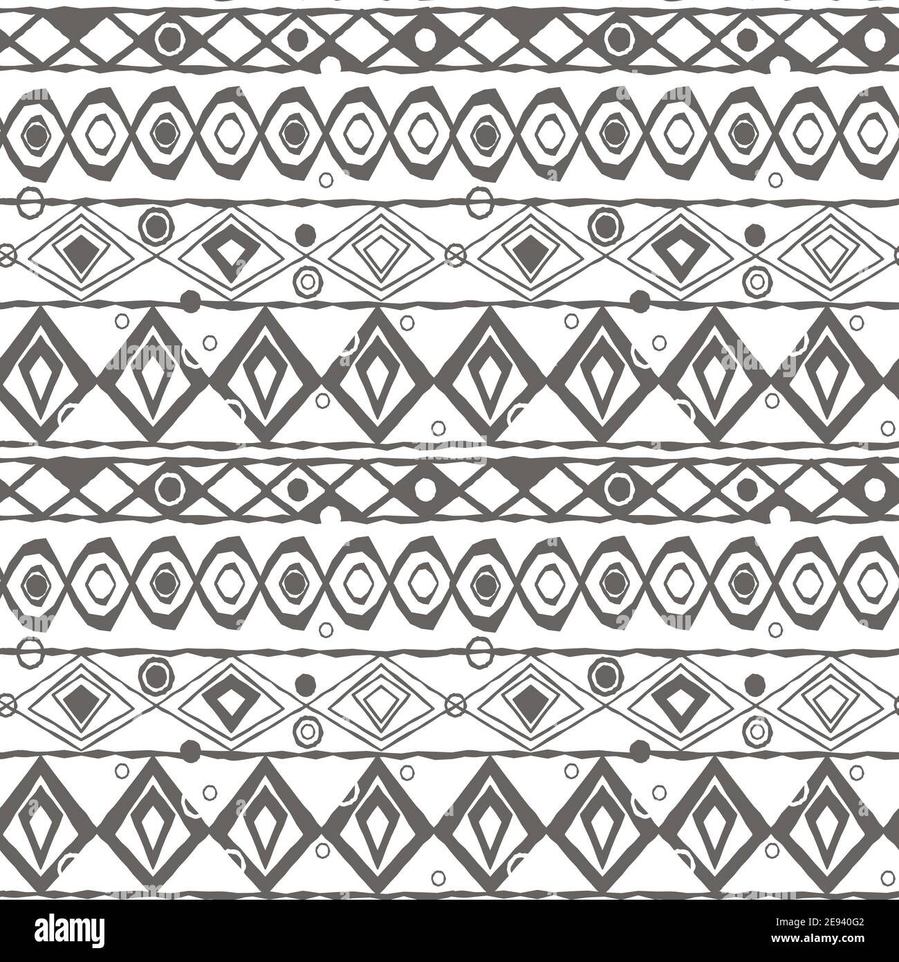 Motif géométrique sans couture gris de cercles courbes, arcs, losange, triangles. Motifs ethniques sur fond blanc. Effet dessiné à la main Illustration de Vecteur