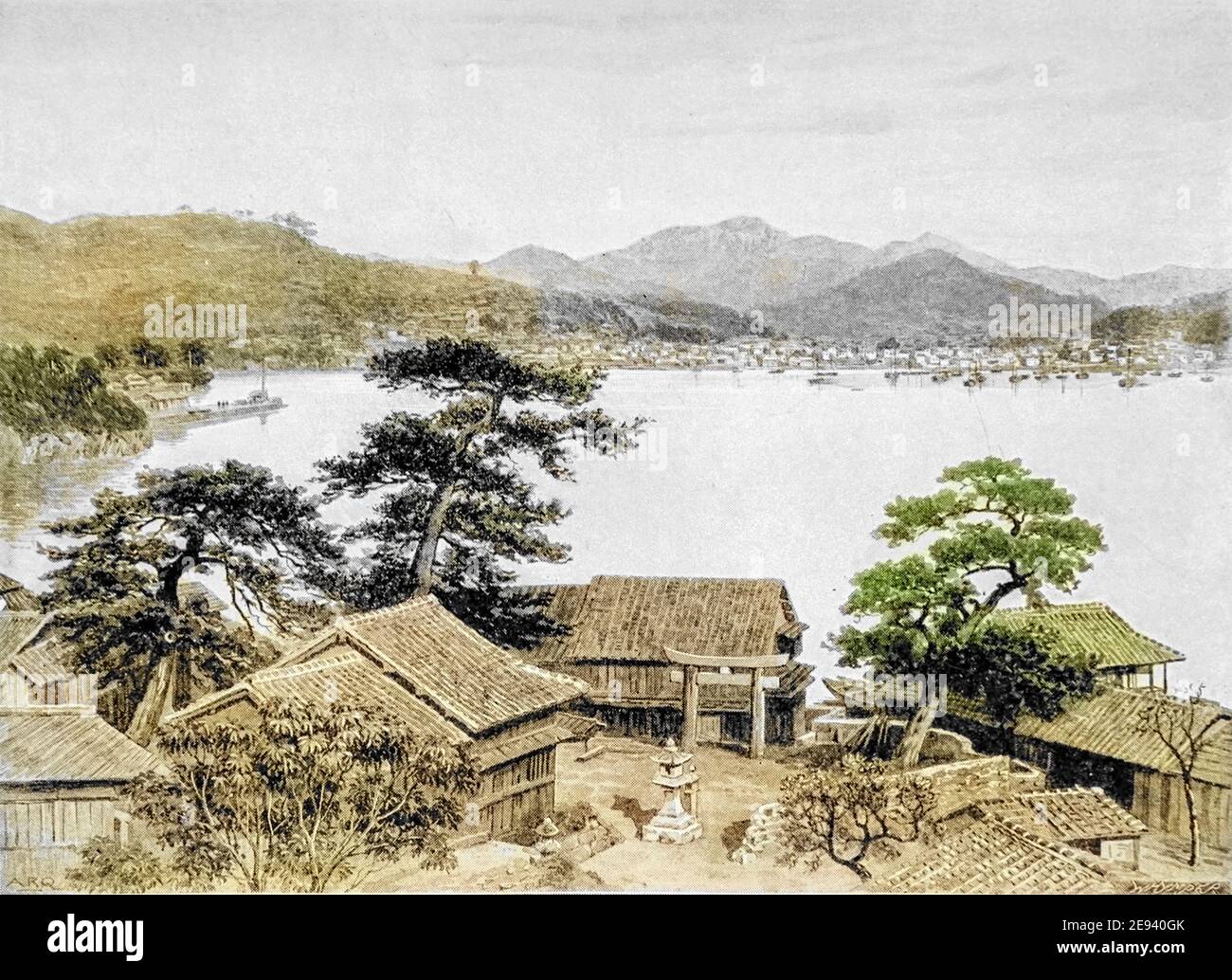 Machine colorisée, Nagasaki Cityscape du livre « Rambles in Japan : The Land of the Rising Sun » de Tristram, H. B. (Henry Baker), 1822-1906. Date de publication 1895. Editeur New York : Revell Banque D'Images