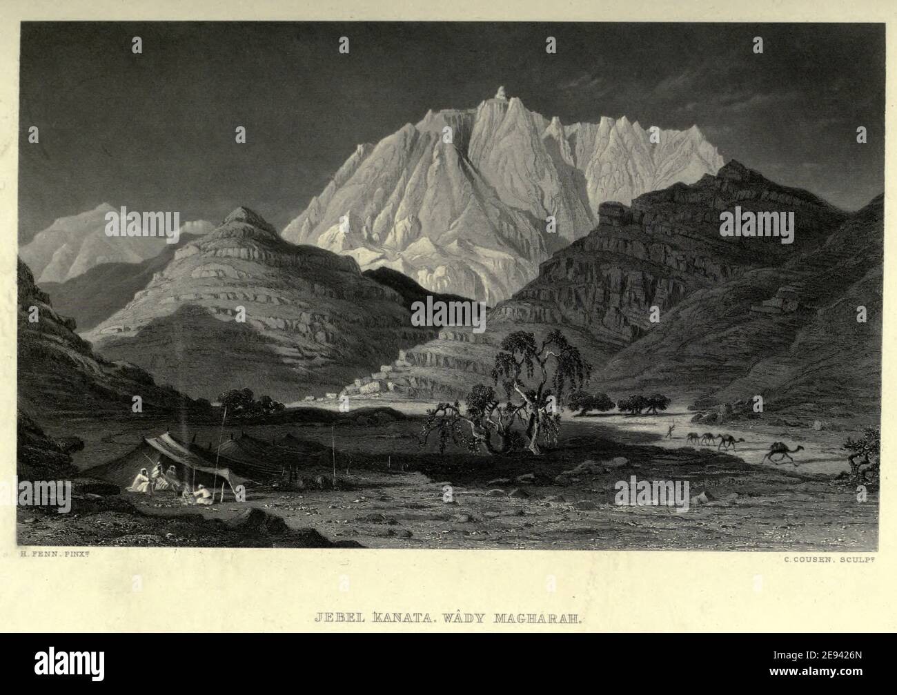 Jebel Kanata, Wady Magharah (approche du mont Serbal) gravure en acier de 'la Palestine pittoresque, le Sinaï et l'Egypte' par Wilson, Charles William, Sir, 1836-1905; Lane-Poole, Stanley, 1854-1931 Volume 4. Publié en 1884 par J. S. Virtue and Co, Londres Banque D'Images