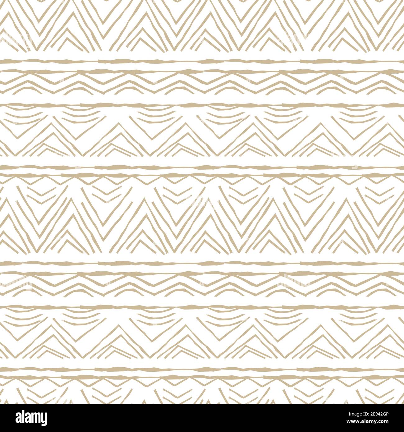 Motif abstrait sans couture horizontal blanc et beige. Partie aléatoire rugueuse, tordue de triangles ou lignes rompues, partie de formes de cercles. Main Illustration de Vecteur