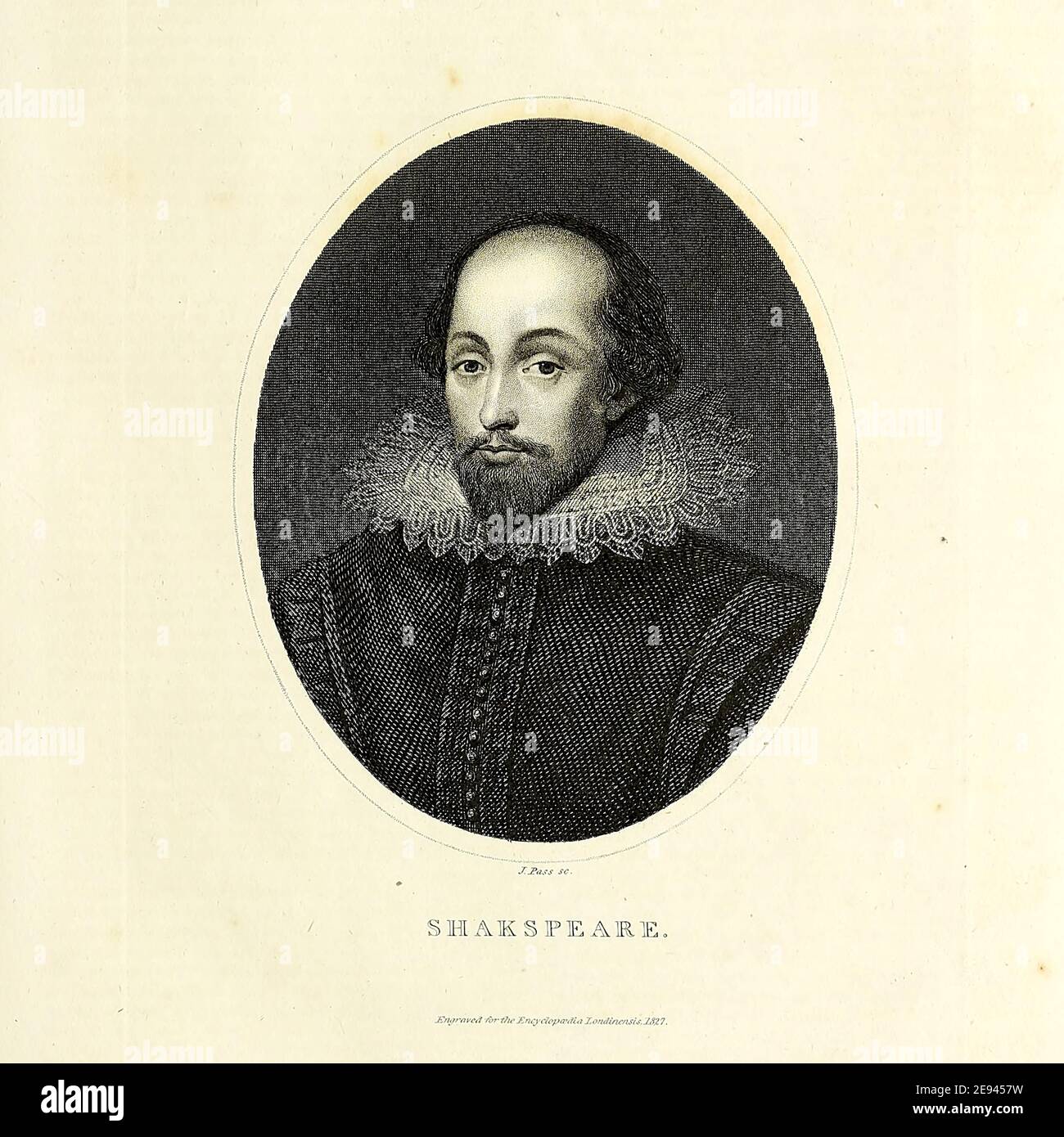 Portrait de William Shakespeare [ici comme Shakspeare] (baptête. 26 avril 1564 – 23 avril 1616) était un dramaturge, poète et acteur anglais, largement considéré comme le plus grand écrivain de langue anglaise et le plus grand dramaturge du monde. Gravure sur plaque de coperplate de l'Encyclopedia Londinensis or, Dictionnaire universel des arts, des sciences et de la littérature; Volume XXIII; édité par Wilkes, John. Publié à Londres en 1828 Banque D'Images