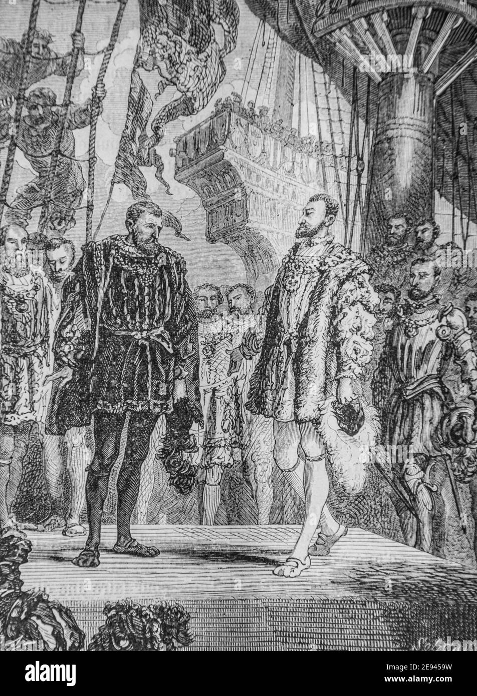 Entrée de françois I et de charles-quin 1434-1493 , histoire populaire de france par henri martin,éditeur fournissant 1860 Banque D'Images