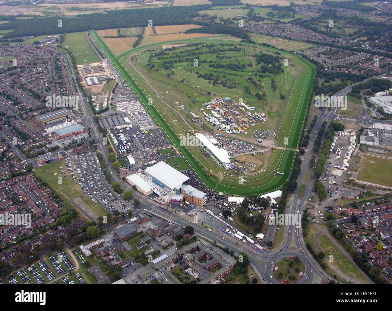 Vue aérienne de l'hippodrome de Doncaster le jour de la course de St léger Banque D'Images