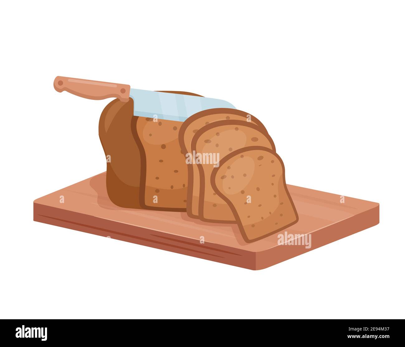 Couper le pain de seigle, le couteau isométrique du chef coupant le pain de pain sur le plan de cuisine, la nourriture hachée Illustration de Vecteur