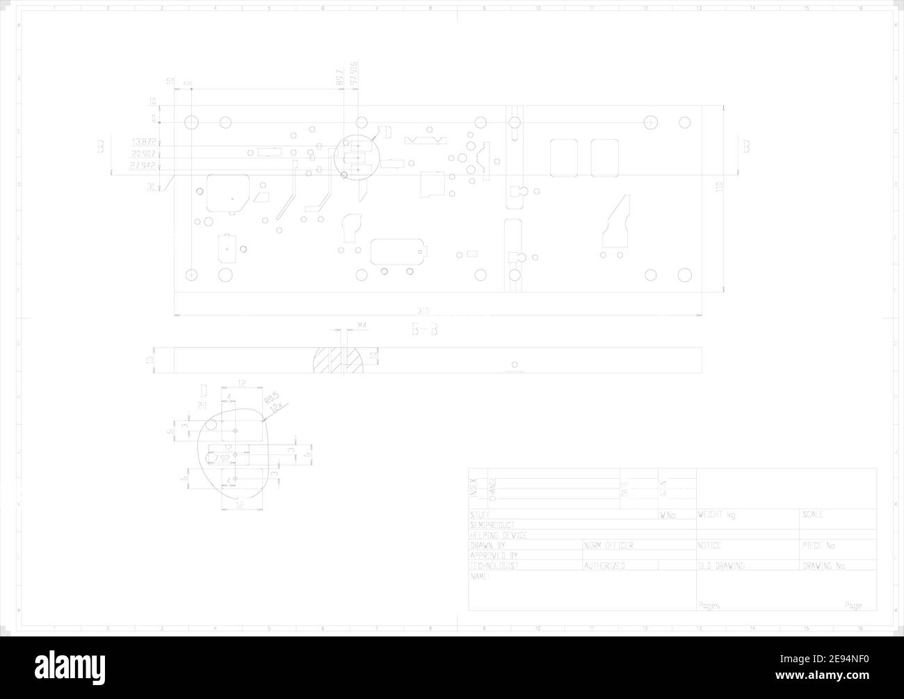 Dessin technique avec perspective et vues orthogonales avec embouti ...