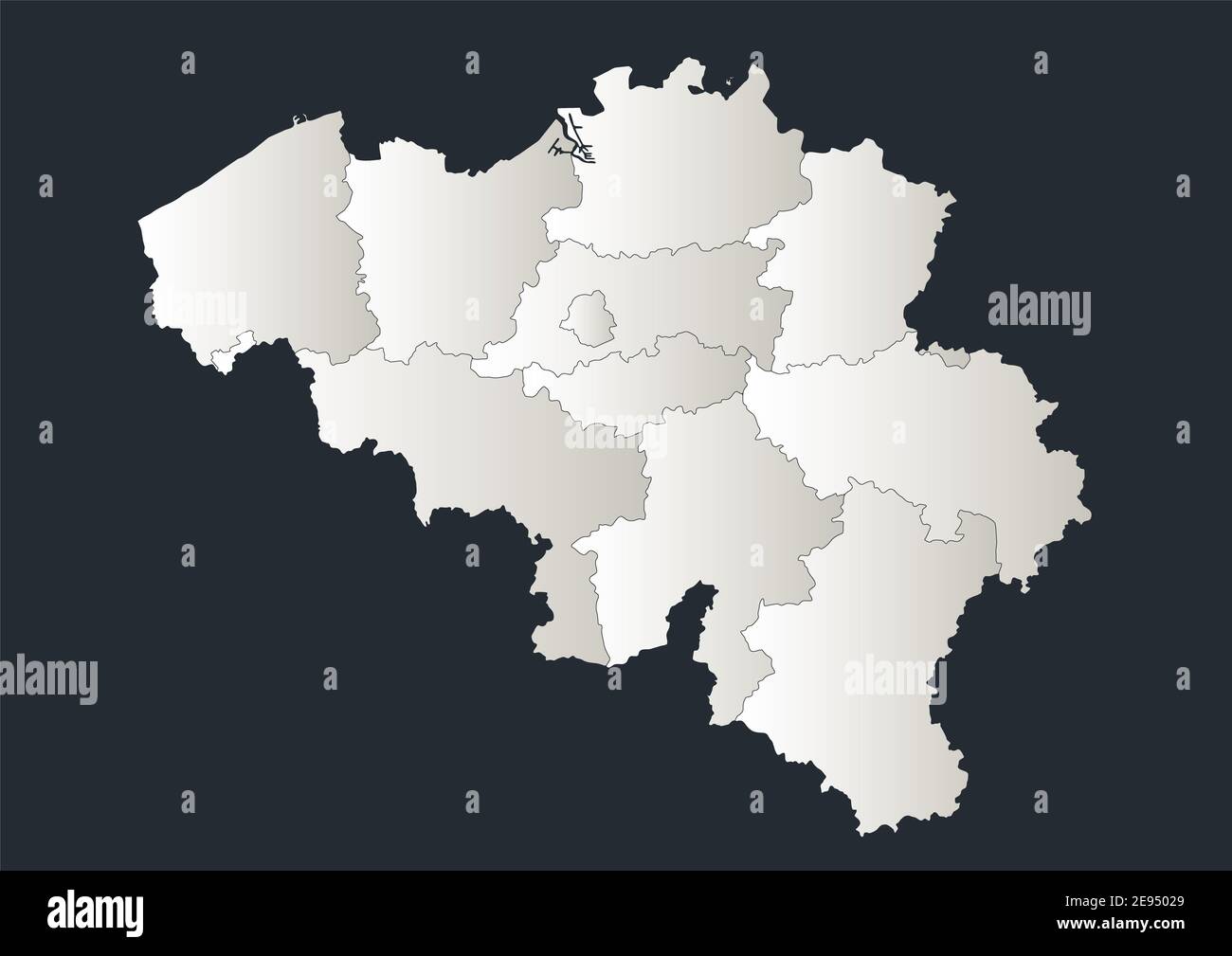 Carte de Belgique, Infographics design plat couleurs blanc neige, régions individuelles vierges Banque D'Images