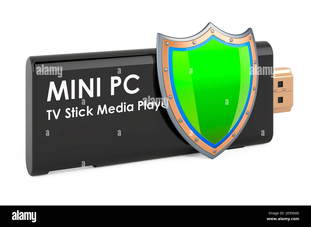 Mini PC TV Dongle Stick avec blindage, rendu 3D isolé sur fond blanc Banque D'Images