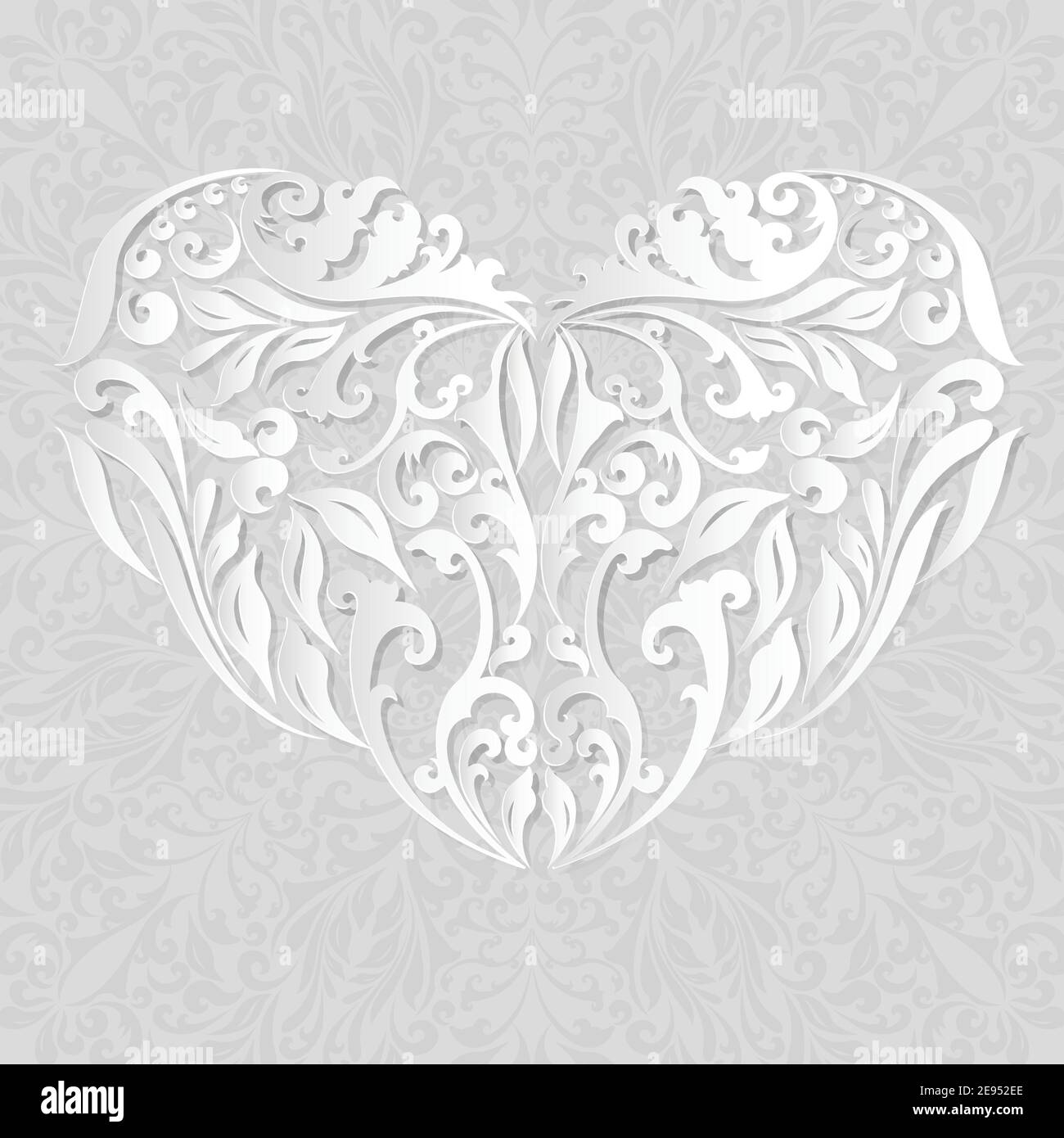 Coeur blanc floral avec ombre Illustration de Vecteur