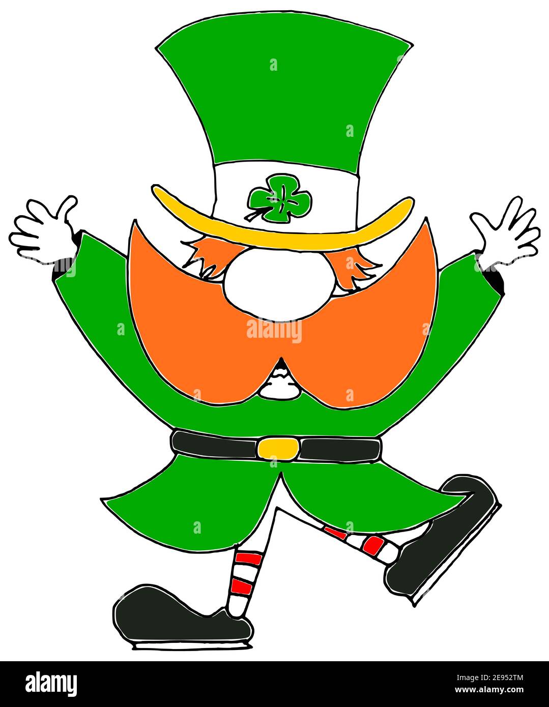 Joyeux lepretchun dessiné à la main comme un symbole pour la Saint Patrick de jour colorisé Banque D'Images