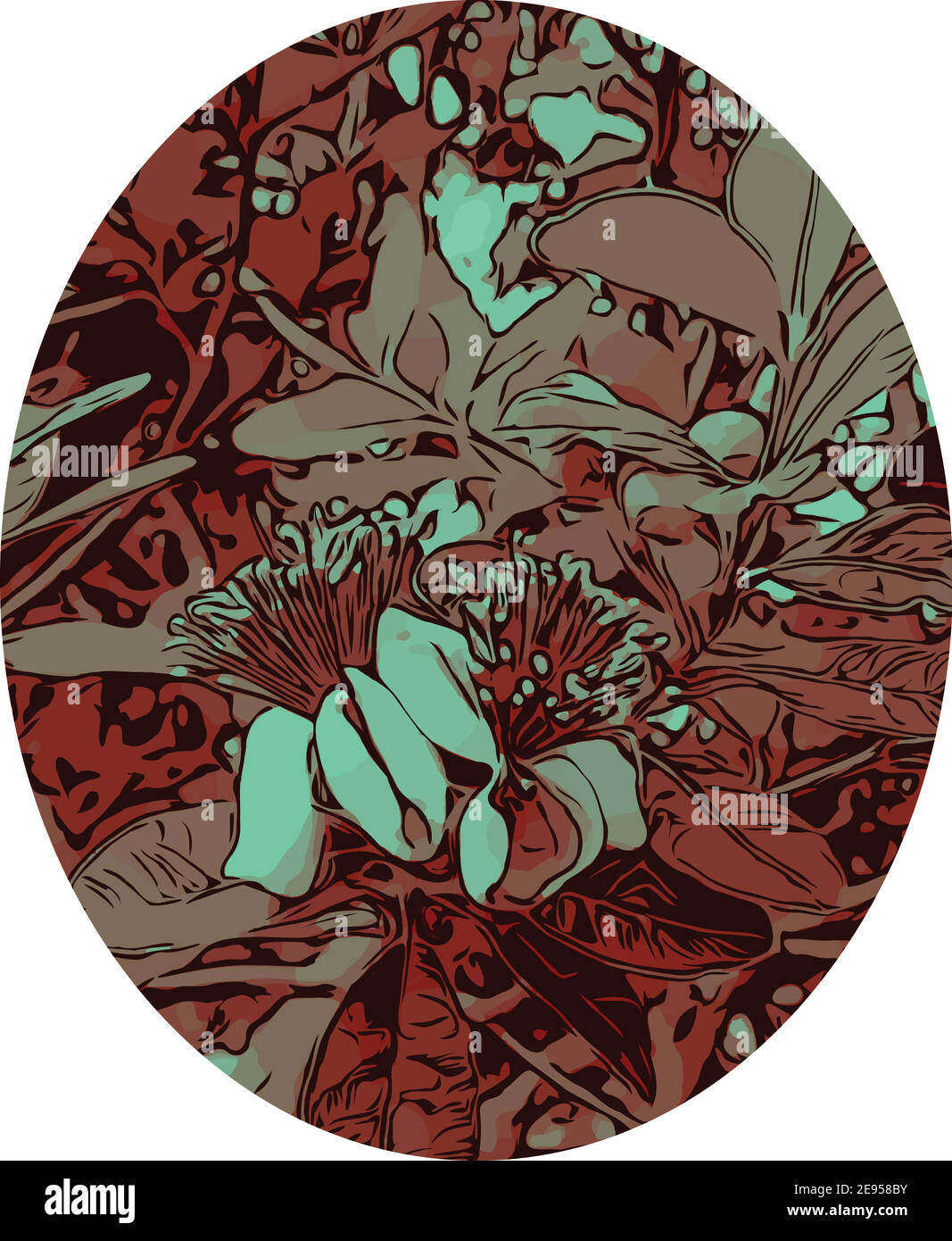 Illustration de la ligne d'art de la fleur de fruit de la feijoa ou Acca sellowiana, un arbuste à feuilles persistantes ou un petit arbre des hautes terres du sud du Brésil fait Illustration de Vecteur