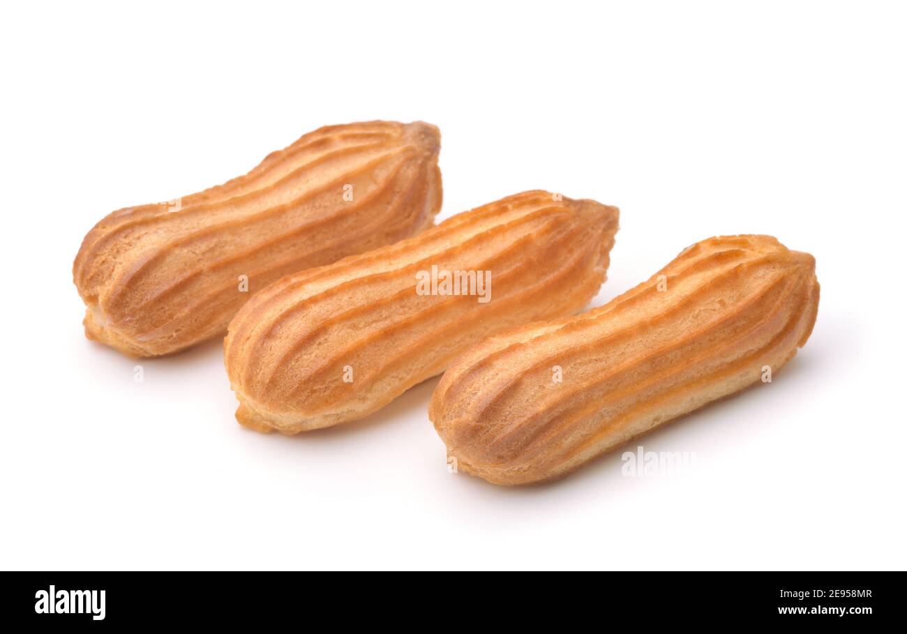 Trois eclaloires fraîches cuites isolées sur blanc Banque D'Images