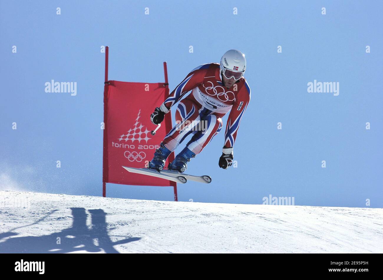 Kjetil Andre Aamodt, de Norvège, pendant la course d'entraînement pour les hommes en descente aux Jeux Olympiques d'hiver de 2006 à Turin à Sestriere Borgata, en Italie, le 10 février 2006. Photo de Gouhier-Nebinger-Orban/ABACAPRESS.COM Banque D'Images