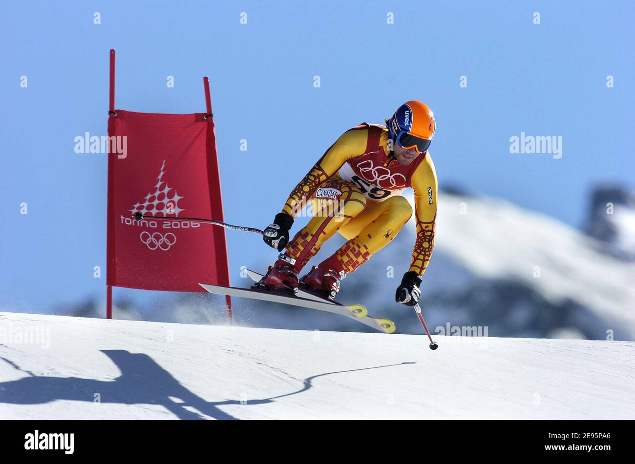 Ryan Semple du Canada pendant la course d'entraînement pour les hommes en descente aux Jeux olympiques d'hiver de 2006 à Turin, à Sestriere Borgata, en Italie, le 10 février 2006. Photo de Gouhier-Nebinger-Orban/ABACAPRESS.COM Banque D'Images