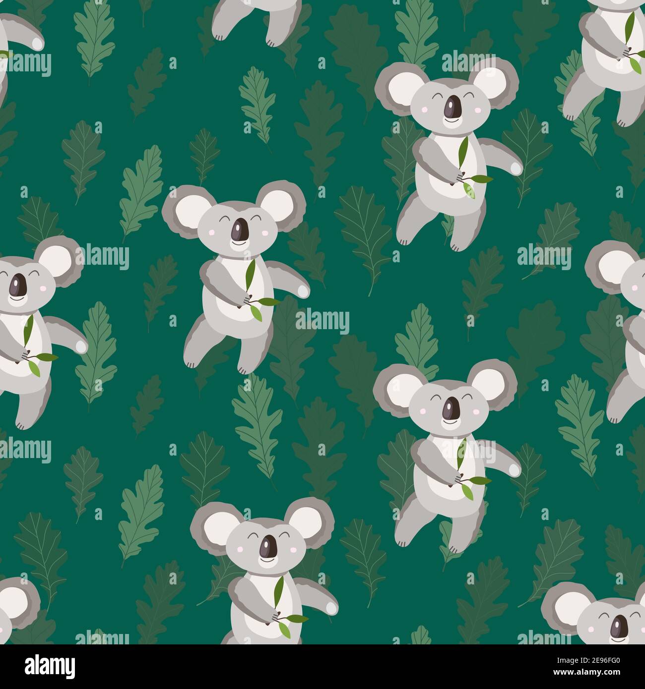 Motif Sans Couture Avec Bebe Koala Mignon Et Feuilles Sur Fond De Couleur Animaux Australiens Amusants Carte Cartes Postales Pour Enfants Illustration Vectorielle Plate Pour Image Vectorielle Stock Alamy