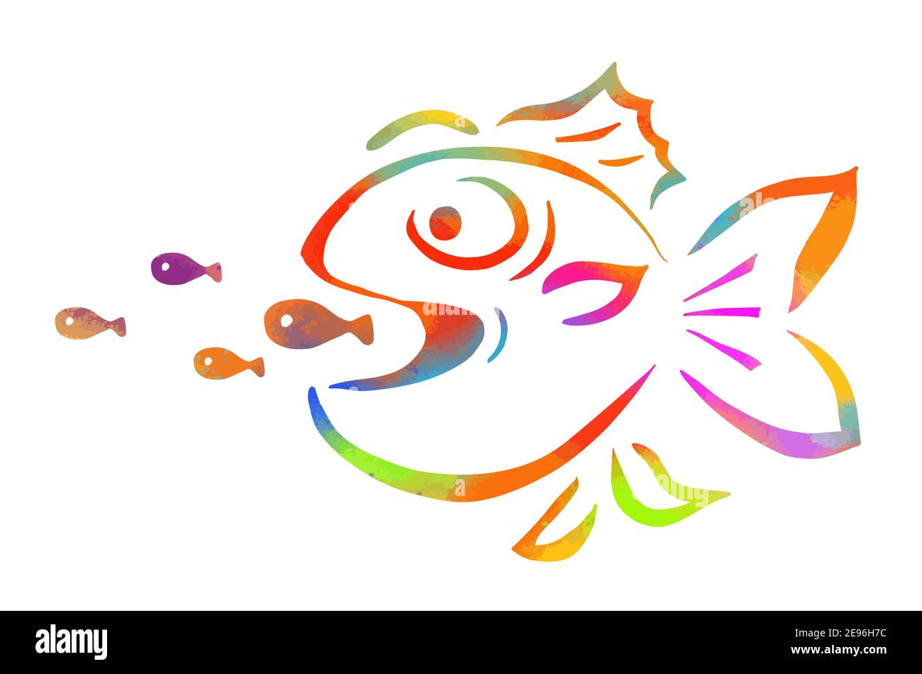 Le prédateur mange le prédateur. Poisson mal faim. Illustration vectorielle. Illustration de Vecteur