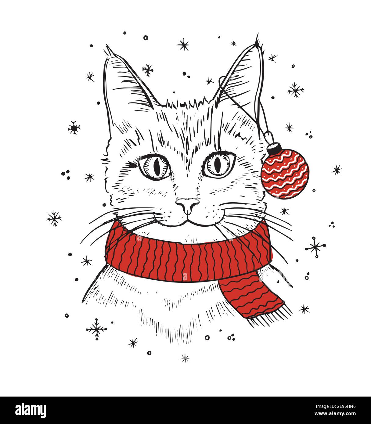 Joli Chaton Avec Boule De Noel Chat Drole L Illustration De Noel Peut Etre Utilisee Pour Les Cartes De Vœux Les Livres A Colorier Les Carnets Et La Papeterie Image Vectorielle Stock