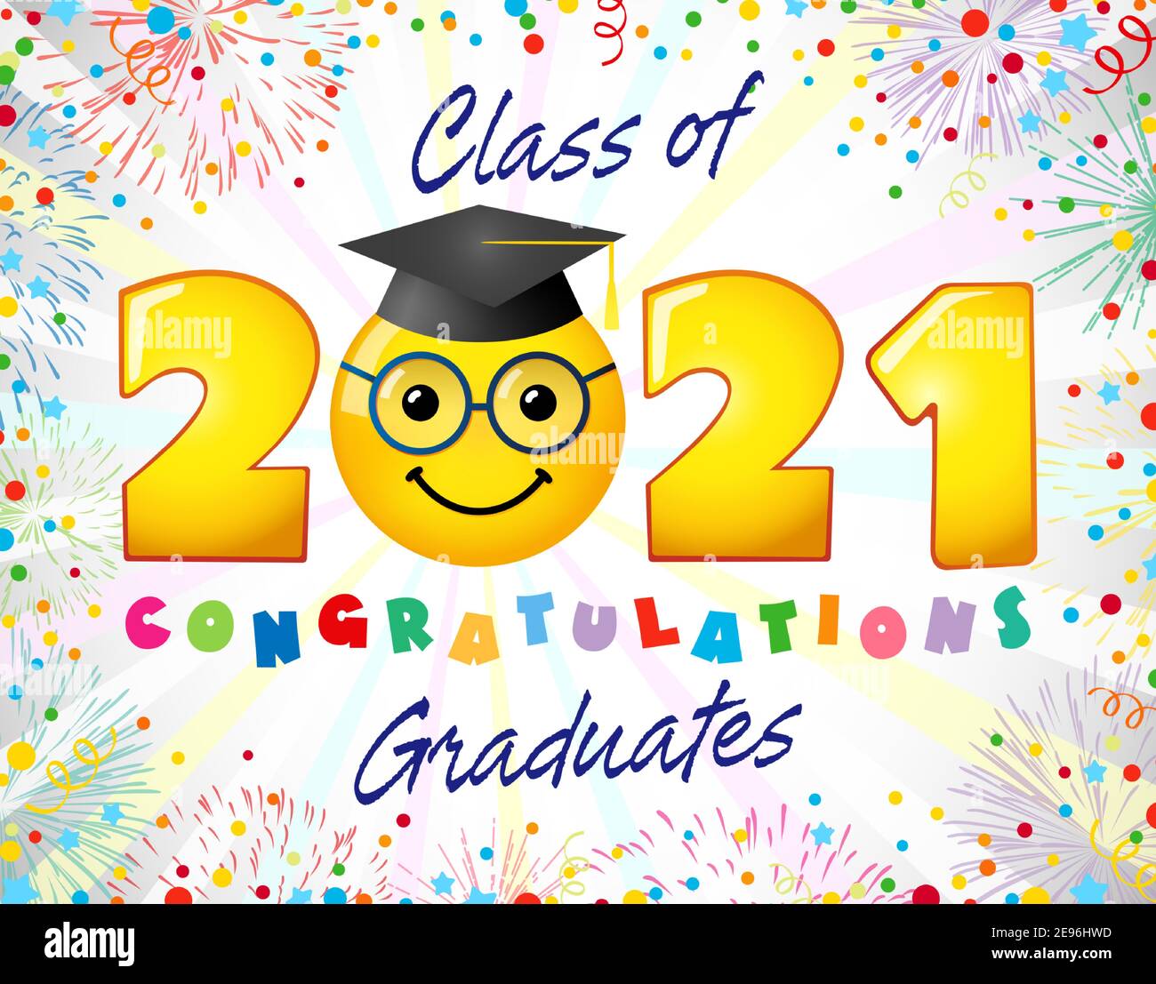 Classe de 2021 ans de graduation bannière, concept de congrats. Affiche 3D créative amusante, affiche d'invitation de fin d'année. Graphique abstrait isolé d Illustration de Vecteur