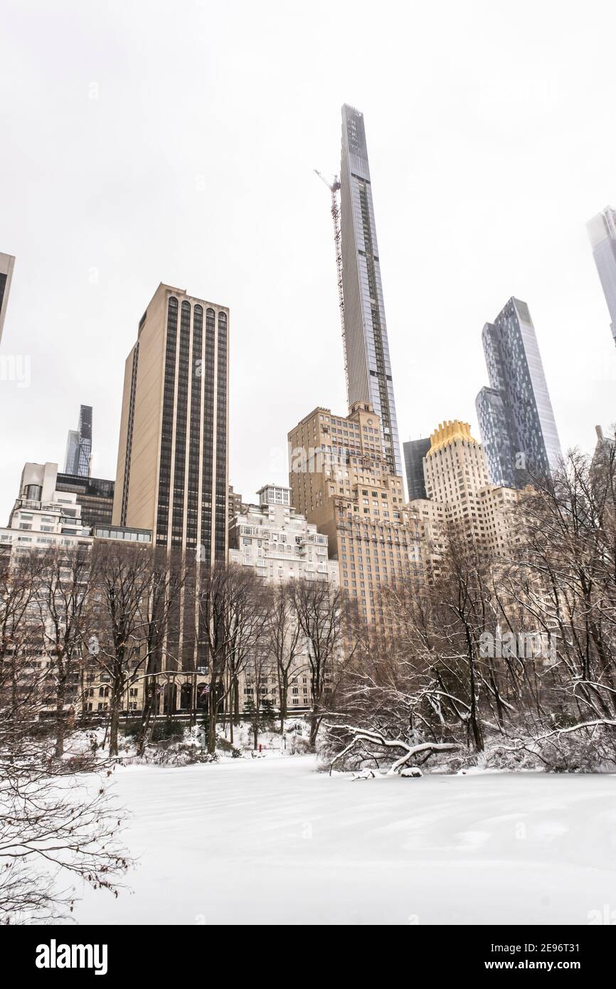 Neige dans Central Park Banque D'Images