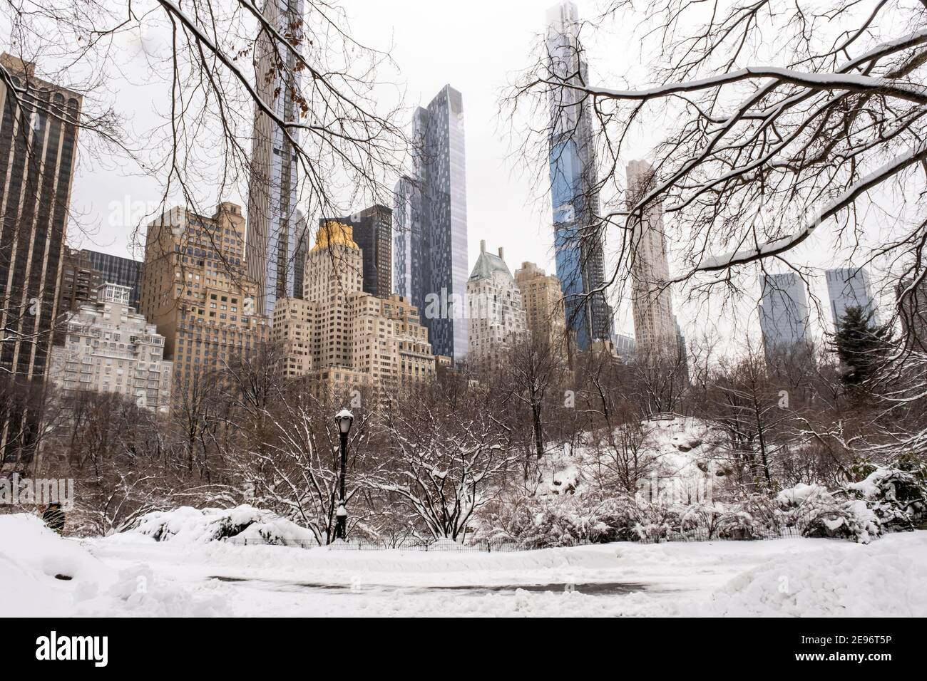 Neige dans Central Park Banque D'Images