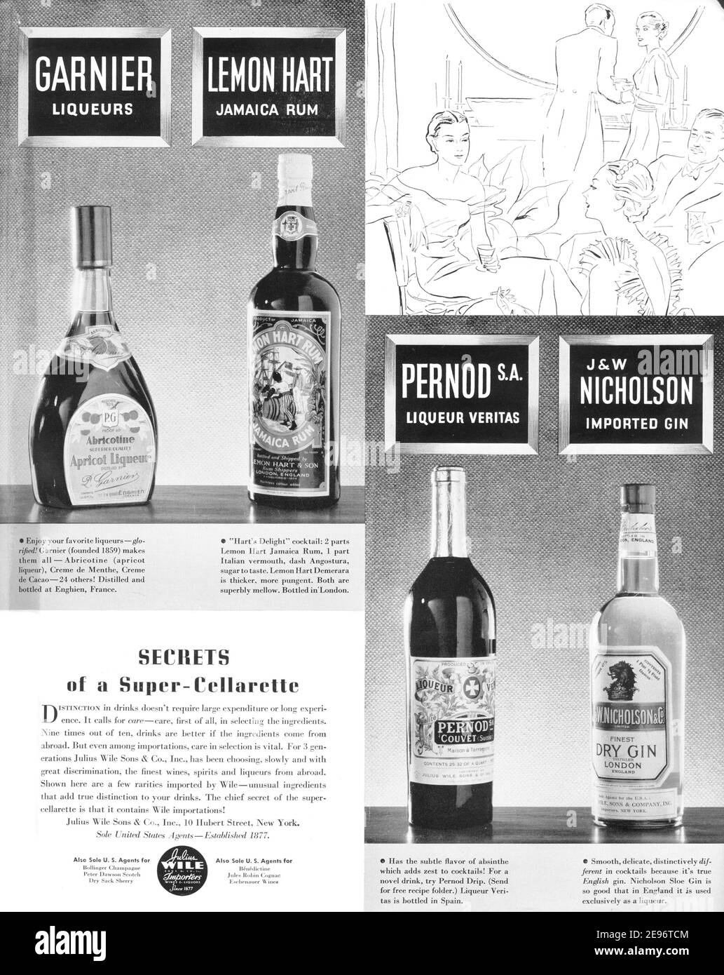 1935 Julius Vile Importateurs 'les aigrettes d'une super Cellarette' Publicité, retouchée et ravivée, A3+, 600dpi Banque D'Images