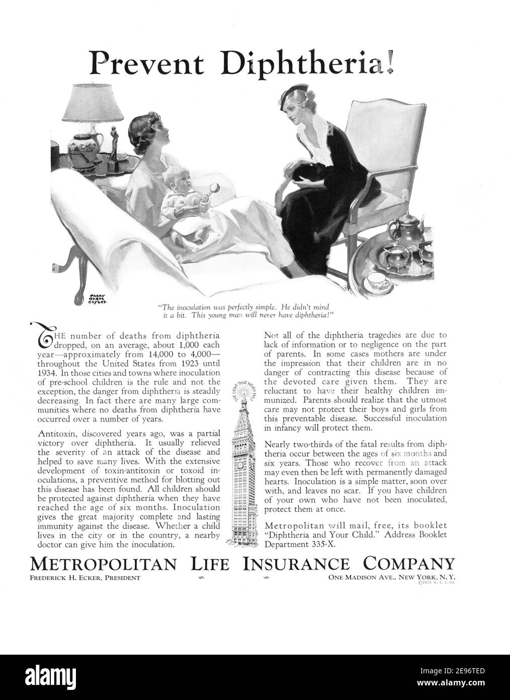 1935 Metropolitan Life Insurance Company 'prévenir la diphtérie!' Publicité, retouchée et ravivée, A3+, 600 dpi Banque D'Images
