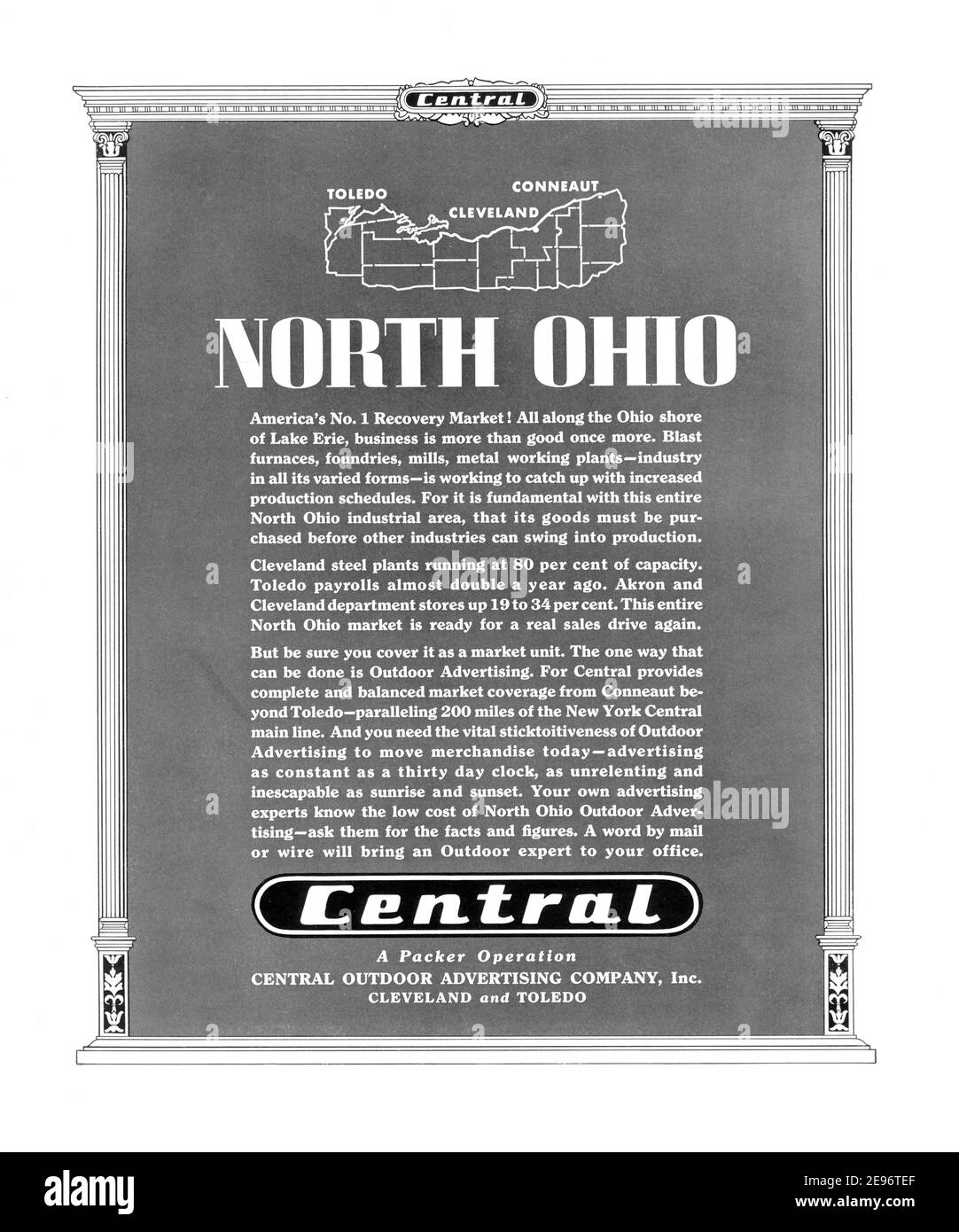 1935 North Ohio Central Outdoor Advertising Company 'le marché de récupération numéro 1 de l'Amérique!' Publicité, retouchée et ravivée, A3+, 600 dpi Banque D'Images