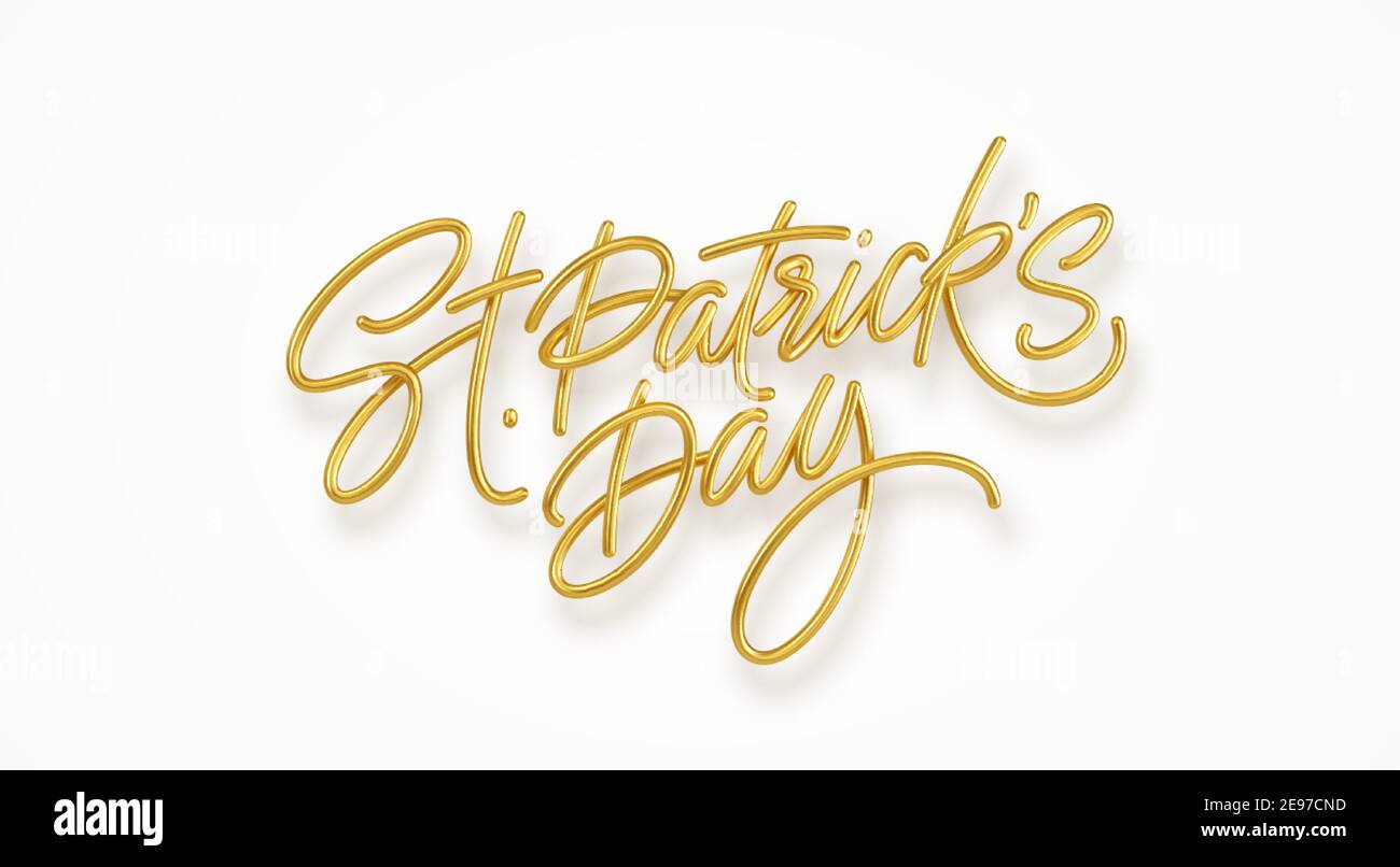 Lettrage réaliste doré Happy St. Patricks Day isolé sur fond blanc. Élément design pour affiche, bannière Happy Patrick. Illustration vectorielle Illustration de Vecteur