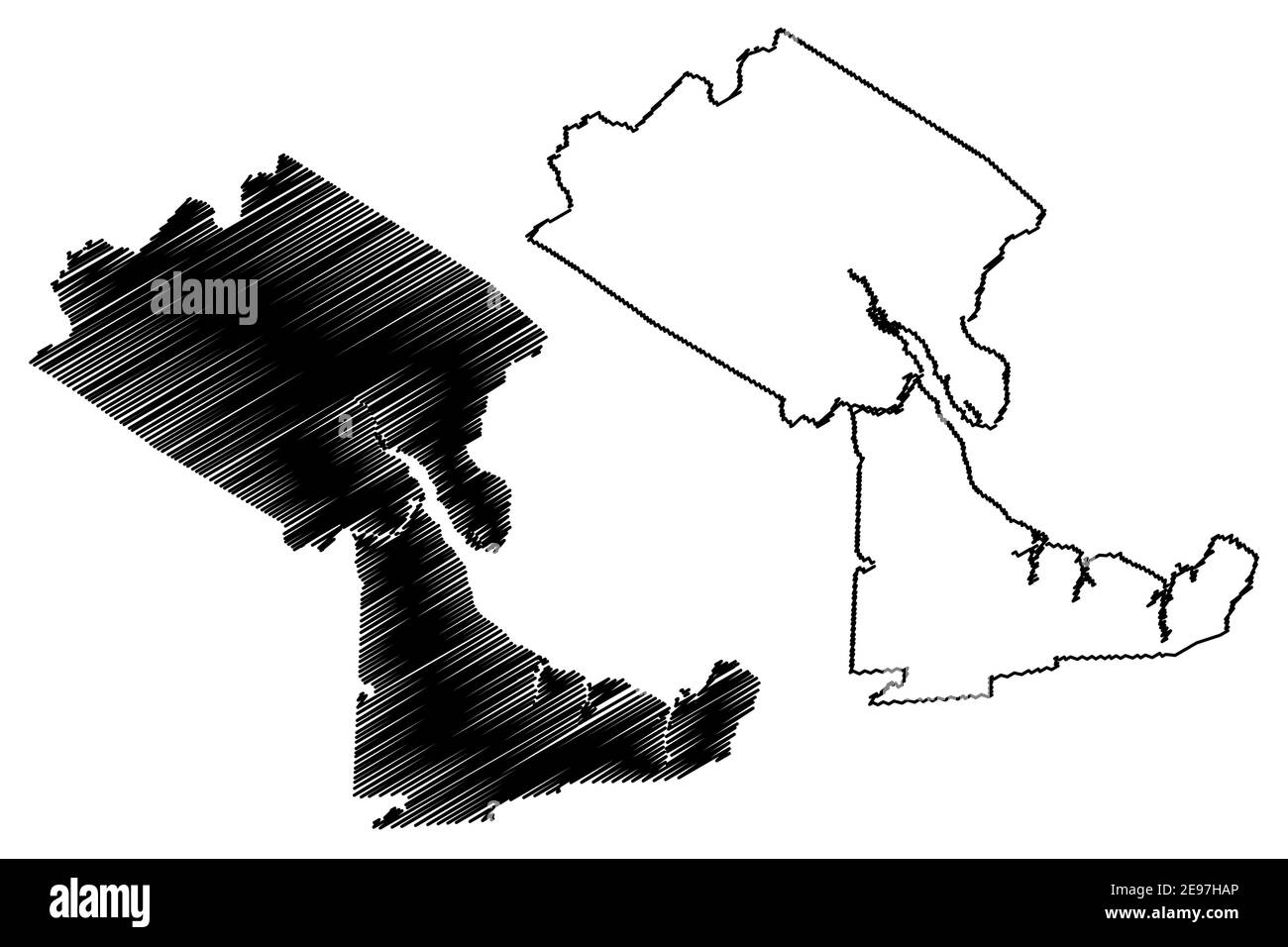 Comté de Craven, État de Caroline du Nord (comté des États-Unis, États-Unis d'Amérique, États-Unis, États-Unis, États-Unis) carte illustration vectorielle, scribble sketch carte de Craven Illustration de Vecteur