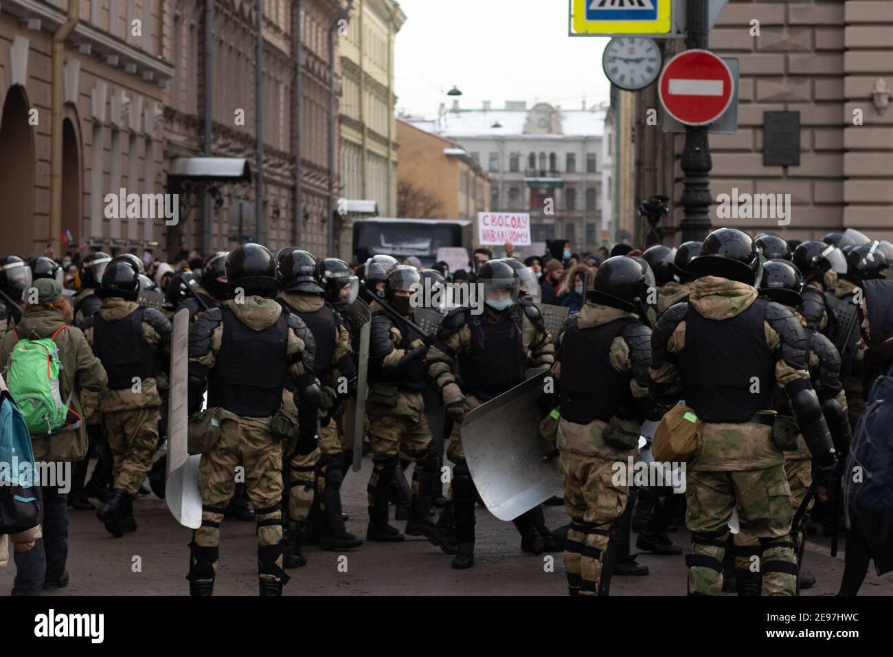 Saint-Pétersbourg, Russie - 31 janvier 2021 : manifestation en Russie, manifestation libre de Navalny, Editorial Banque D'Images