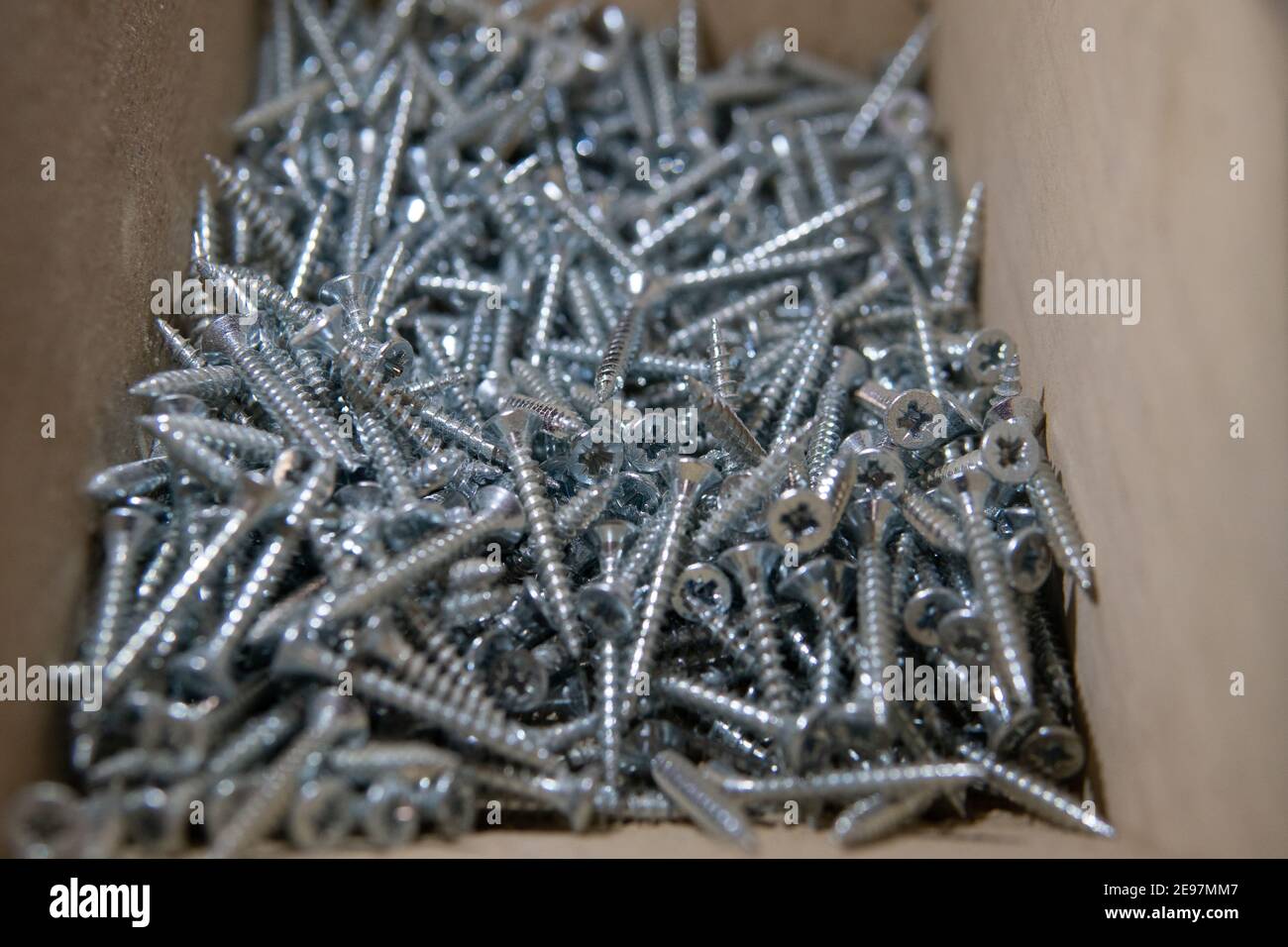 Lot de vis cruciformes en acier inoxydable. Comment ranger les vis. Banque D'Images