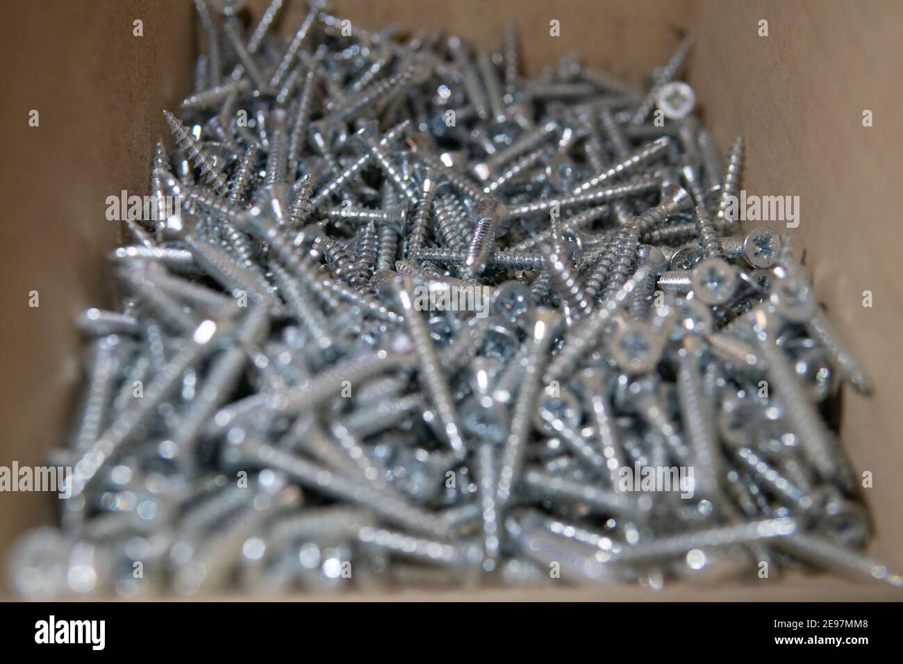 Lot de vis cruciformes en acier inoxydable. Comment ranger les vis. Banque D'Images