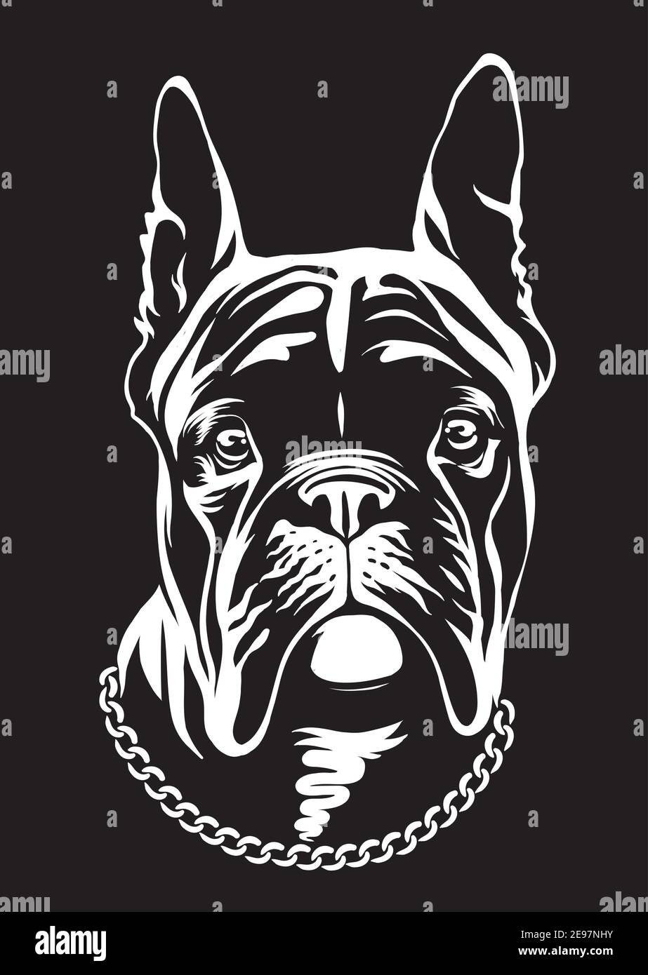 Joli logo Bulldog noir. Voici la série Frenchie de style Noir blanc. Illustration de Vecteur