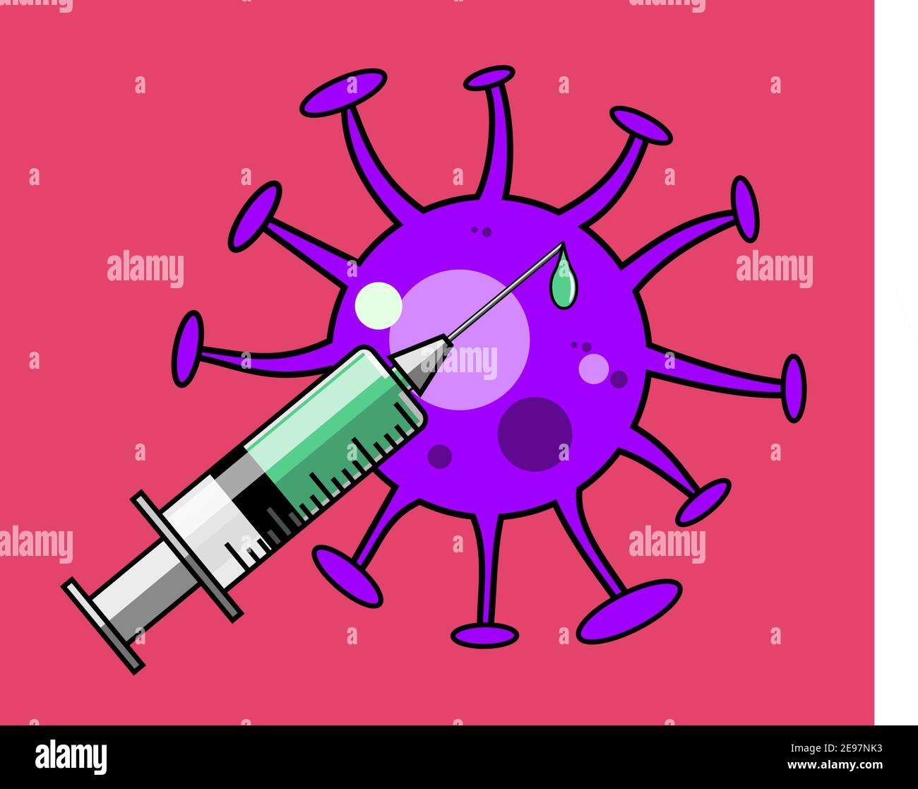 Seringue jetable médicale remplie de vaccin et de caricature de cellules virales illustration vectorielle isolée de style Illustration de Vecteur
