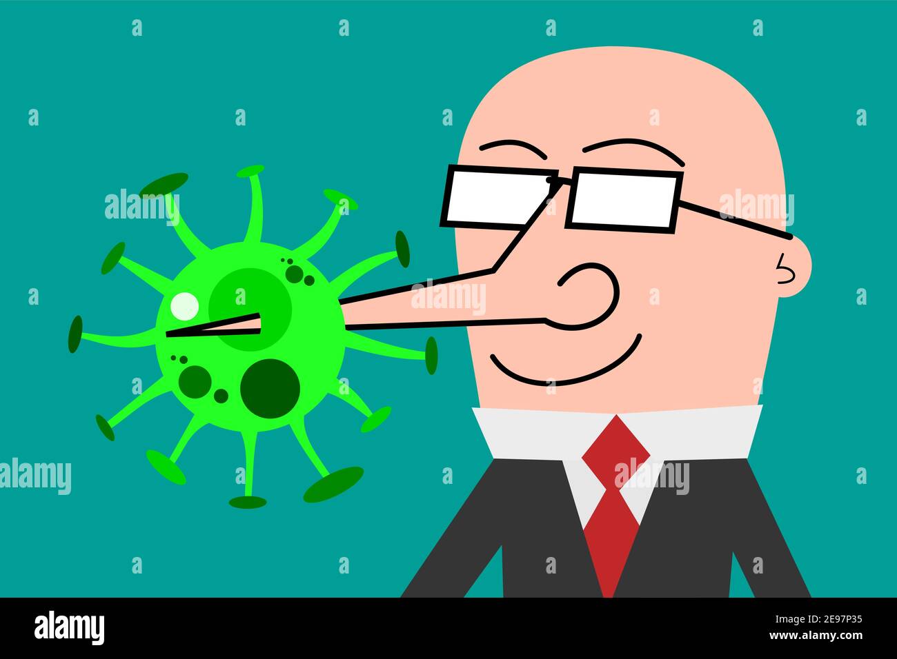 l'homme ment au sujet d'une épidémie virale. Illustration du vecteur du concept de complot isolée Illustration de Vecteur