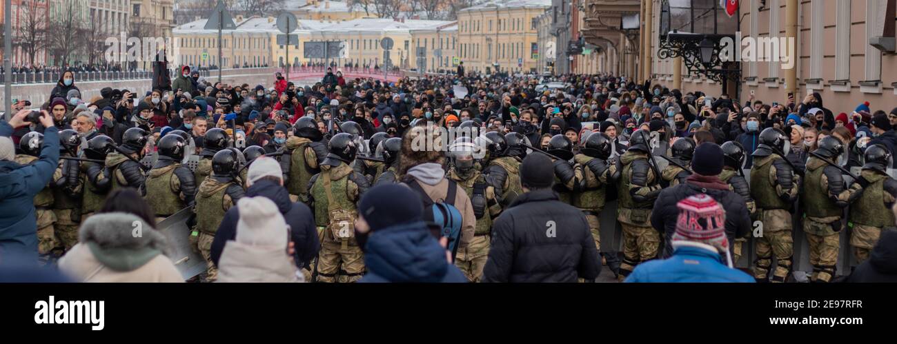 Saint-Pétersbourg, Russie - 31 janvier 2021 : manifestation gratuite de Navalny en Russie, Editorial Banque D'Images